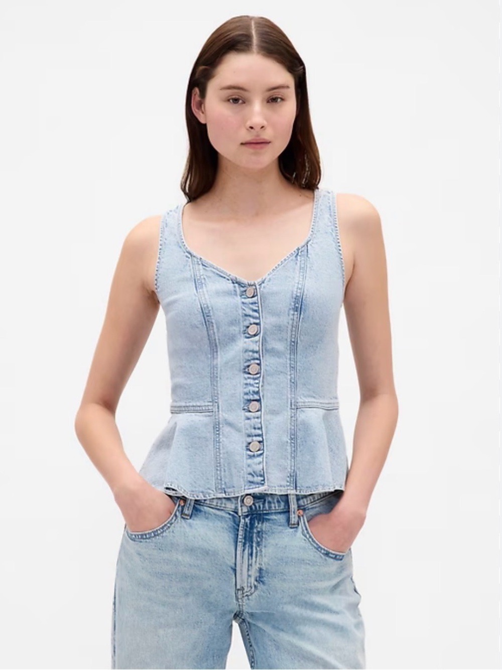 Gap Acid WashDenim Peplum Corset Tank Top NWOT M Festival Summertime Vacation